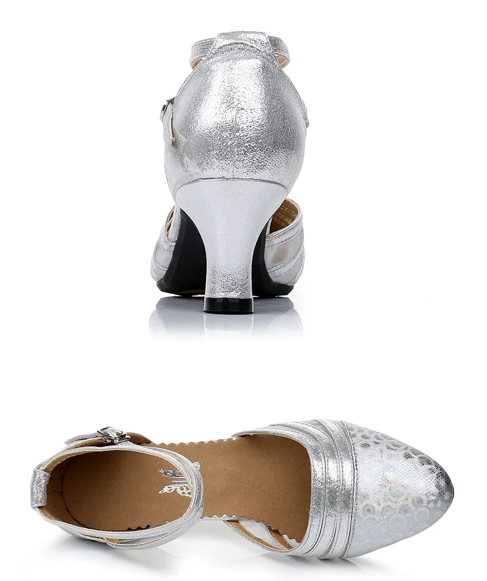 Серебряный золотой Сальса Танцевальная обувь женская закрытый носок бальные современные танцевальные туфли женские на каблуке 3,5/5,5 см
