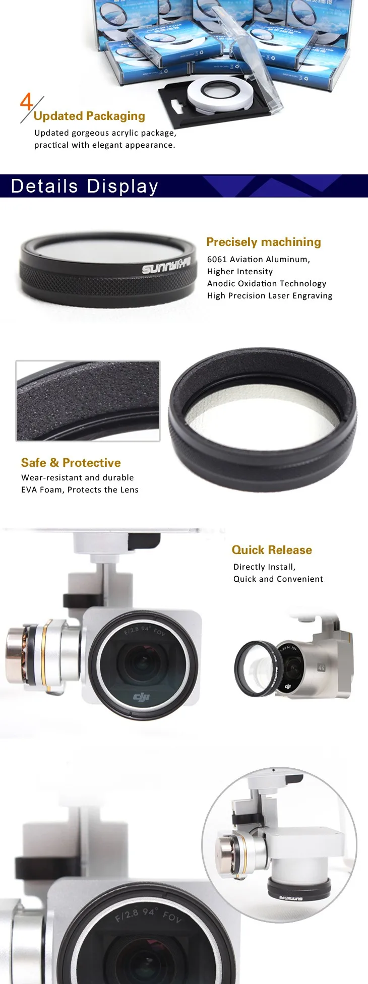 Sunnylife ND8 Dimmer ND 8 Light Microscopy Lens Filter For DJI Phantom 4/3 ProfessionalAdvancedStandard