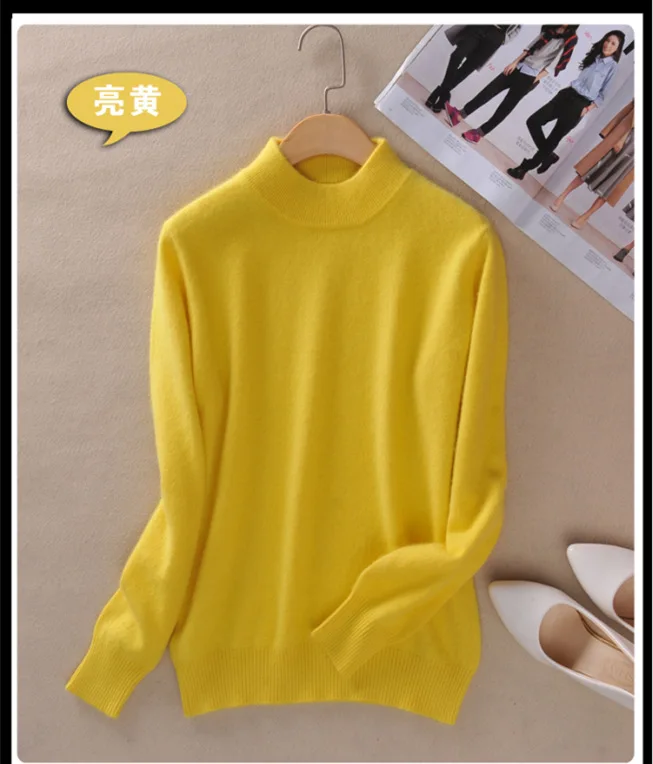 Женская водолазка, Классический крой, цветная Базовая рубашка, зимний кашемировый свитер