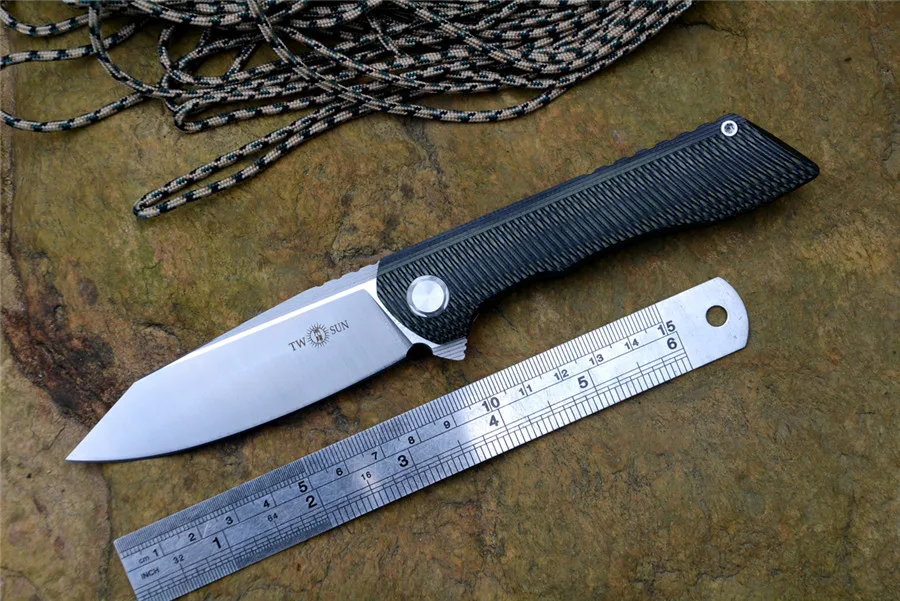 

D2 Blade Pocket Knife TS76 Twosun Brand Fold Knife G10 and Titanium Handle for Hunting Camping Tools Survival Tactical Knives