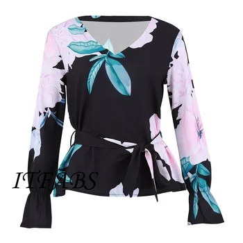 

Women Loose Long Sleeve Blouse V-neck Fashion Ladies Summer Casual Blouse Tops Shirts