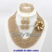 Nigerian Wedding African Beads Jewelry Set 8 Layers Indian Bridal Crystal Necklaces Bracelet Earrings Jewelry Set AES674