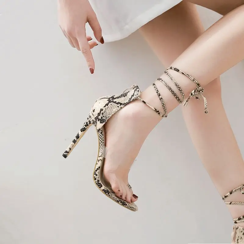 

2019 new fashion Gladiator women's shoes Transparent PVC lace ups open toed thin high heels sandals nude women female lady shoes