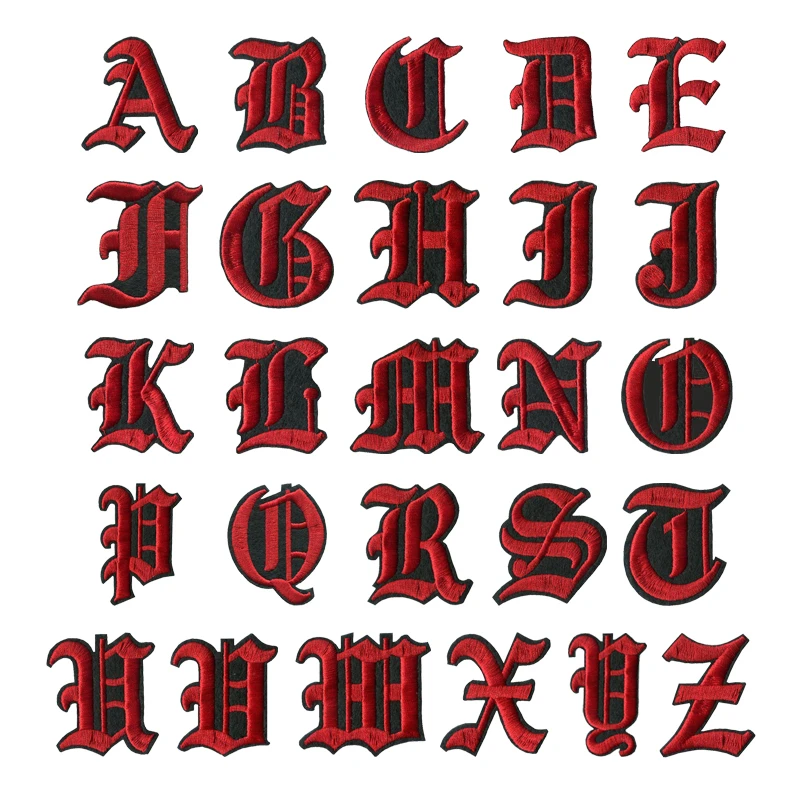 Font Embroidery Patches Red And Black English Alphabet Letters A Z Mixed Embroidered Sew On Badge Iron On Patches For Clothing Patches Aliexpress