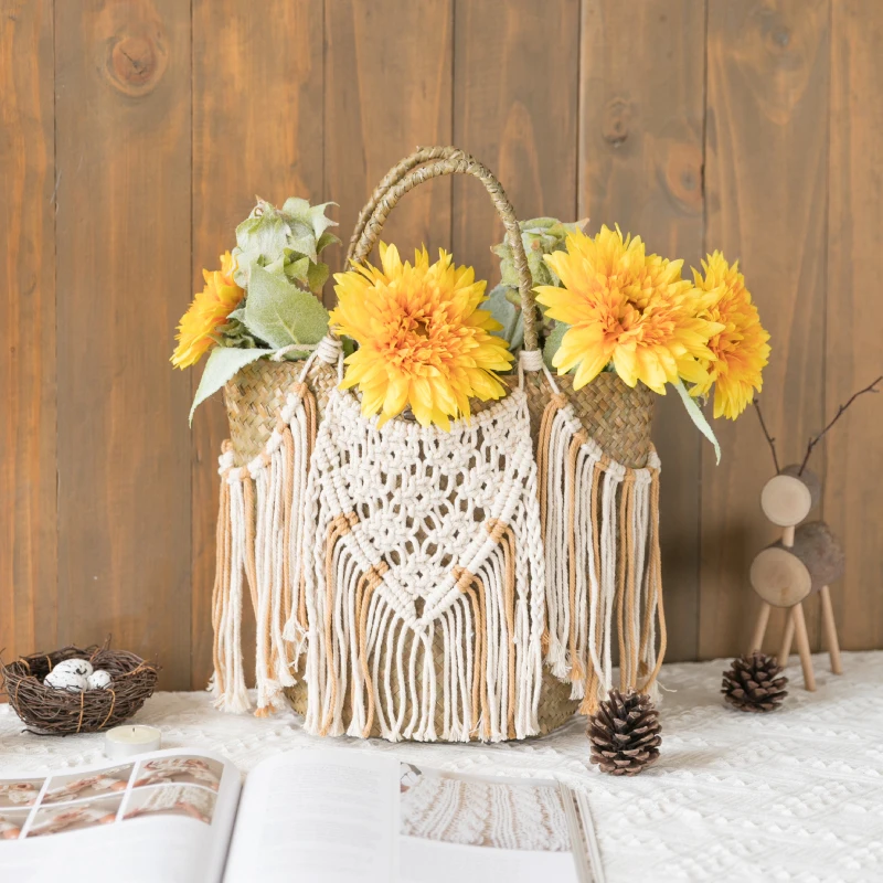 Woven flowerpot rattan woven portable flower basket creative straw woven flower arrangement wall