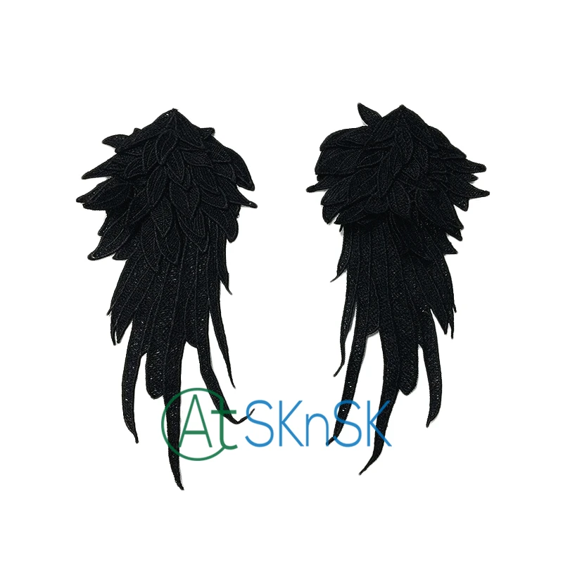 

1Pair/Lot Black Wing Patches 3D Embroidered Patch Clothing Dress Blouse Sew-on DIY Apparel Sewing Fabric 27cm*13cm