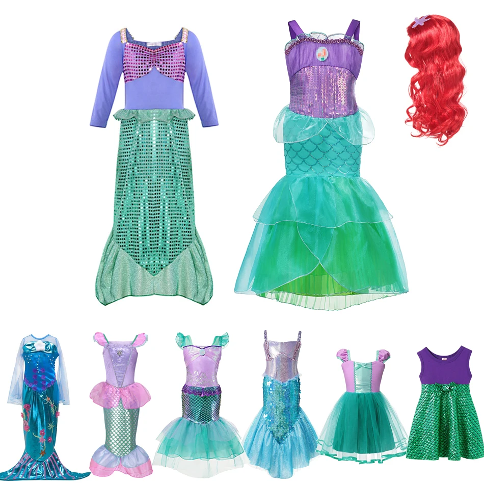 Нарядное платье принцессы русалки; Одежда для девочек; вечерние платья Русалочки с блестками; детский летний костюм с рюшами на Хэллоуин