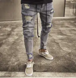 Мужская мода джинсы для женщин для мужчин весна отверстие рваные джинсы Тонкий Тощий 2019 длинные узкие брюки в стиле хип-хоп