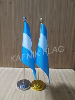 

KAFNIK,Argentina Office table desk flag with gold or silver metal flagpole base 14*21cm country flag free shipping