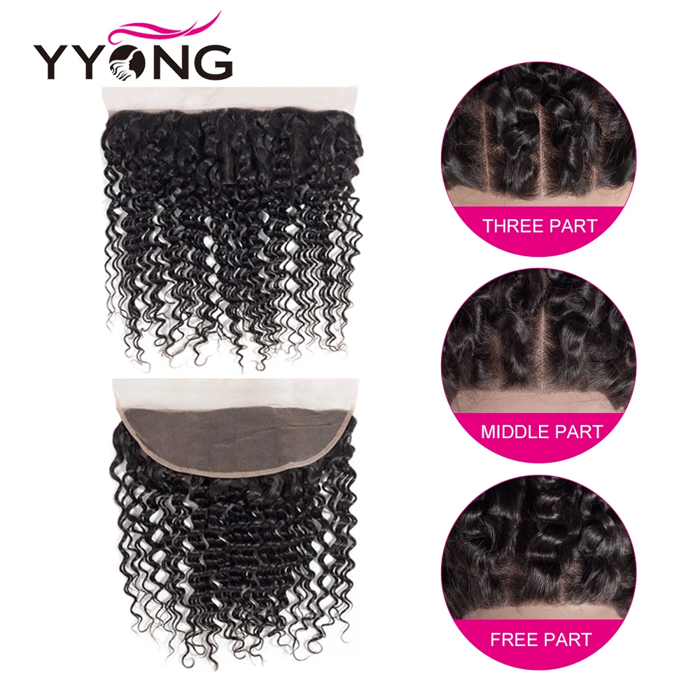 Yyong Brazilian Deep Wave Human Hair Lace Frontal Closure 13*4 Ear To Ear Free/Middle/Three Part Swiss Lace Remy Can Be Bleached