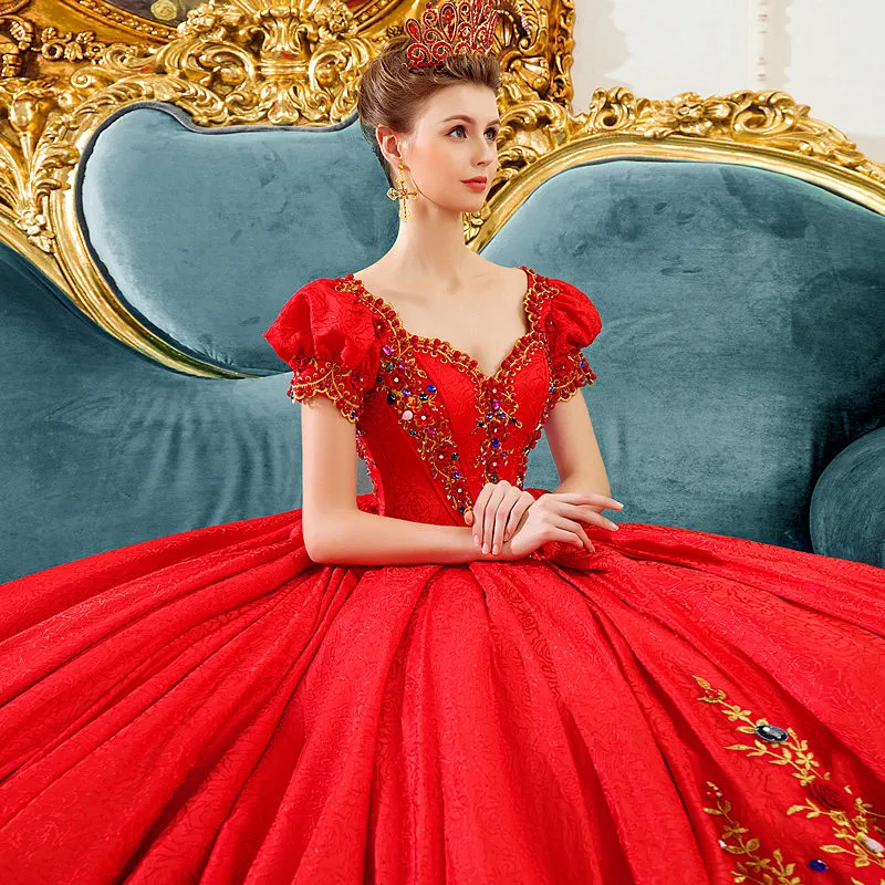 Роскошное красное свадебное платье Lebanon Royal Court с кристаллами и вышивкой