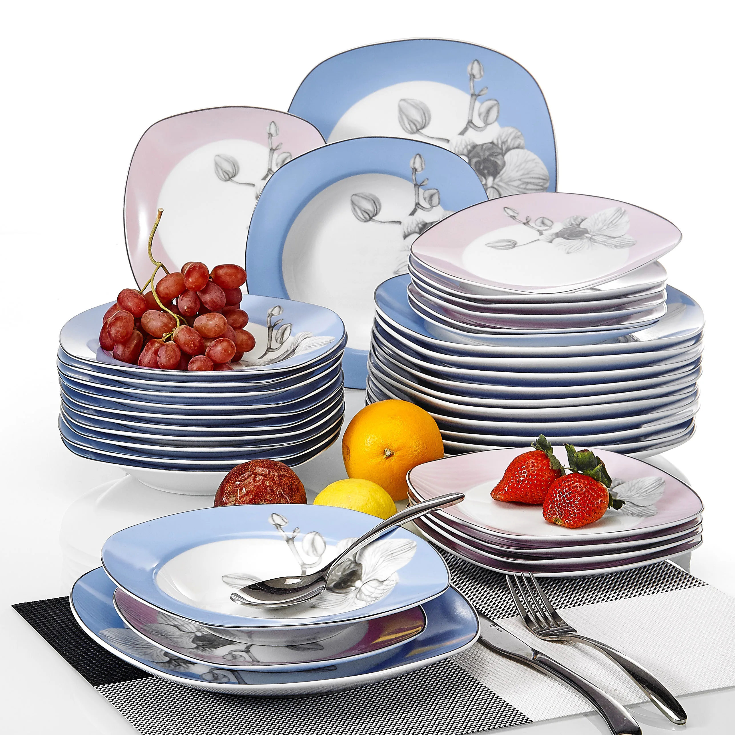 

VEWEET DEBBIE 36-Piece Porcelain Dinner Tableware Cutlery Set with 9.75" Dinner Plate 7.5" Dessert Plate 8.5" Soup Plate