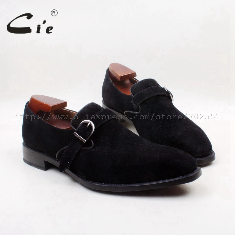 cie Square Toe 100% Genuine Leather Bespoke Upper Insole Outsole Custom Handmade Black Suede with Buckle Men's Shoe loafer 157