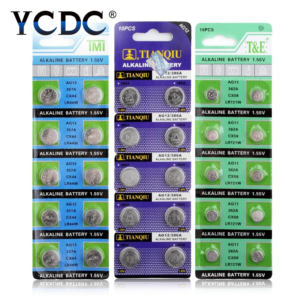 YCDC 20 шт. pilas акумуляторная батарея ag13 LR44 AG13 SR44SW AG8 AG9 AG10 AG11 AG12 1 5 V Батарея