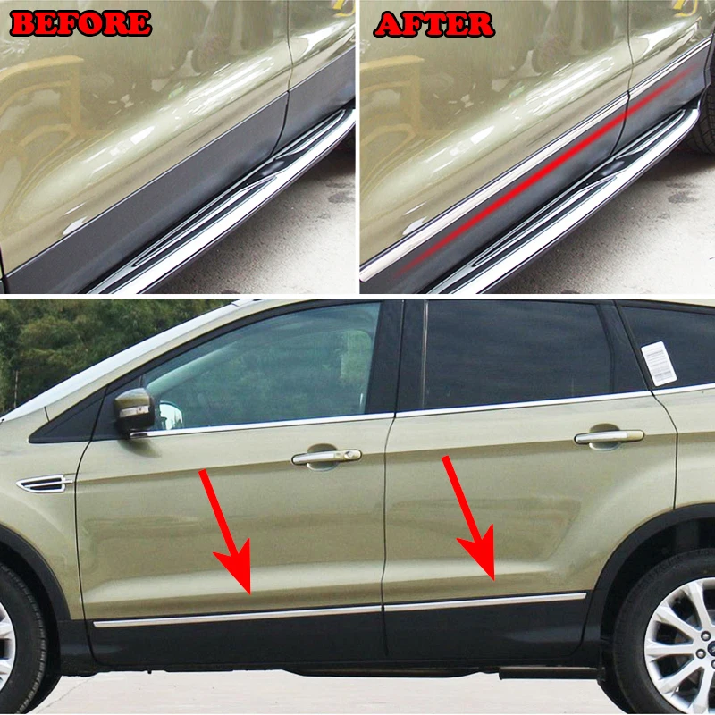Для Ford Escape Kuga 2013 Chrome дверь боковая линия обшивка крышка Гарнир Полосы акцент