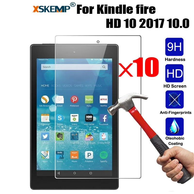 XSKEMP 10Pcs/Lot 9H Tempered Glass Screen Protector For Amazon Kindle fire HD 10 2017 10.0 Ultra