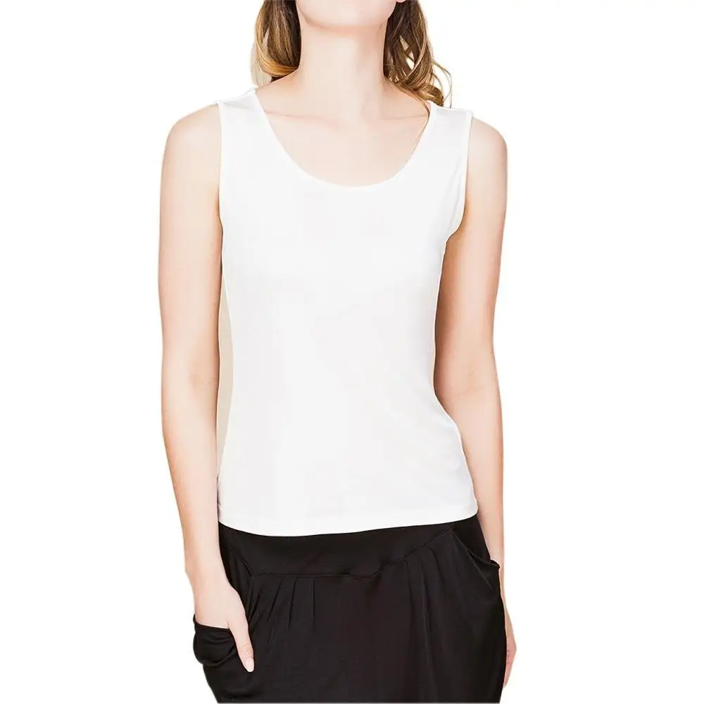 Специальное предложение, Женская майка, натуральный шелк, вязаная женская футболка с круглым вырезом, без рукавов, базовый топ, размер M L XL XXL - Цвет: White