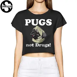 SAMCUSTOM Camisetas Настоящее короткие Мопсы Не наркотики 3D Печать Лето Уличная мода футболка анархии Голый живот сексуальные футболка Для женщин