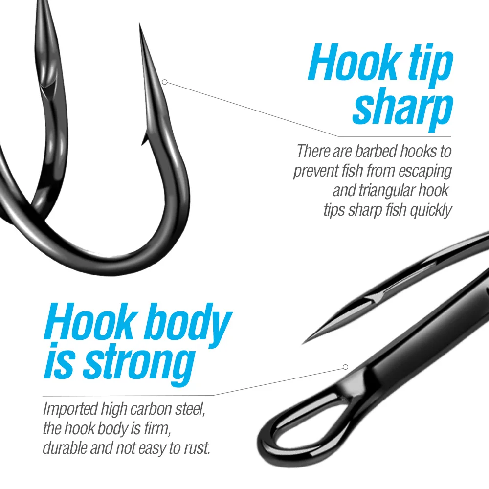 DONQL 10/20pcs/lot High Carbon Steel Fishing Treble Hooks 0#-14# Barbed Black Nickel Triple Fishhooks Lure Fishing Tackle Tools