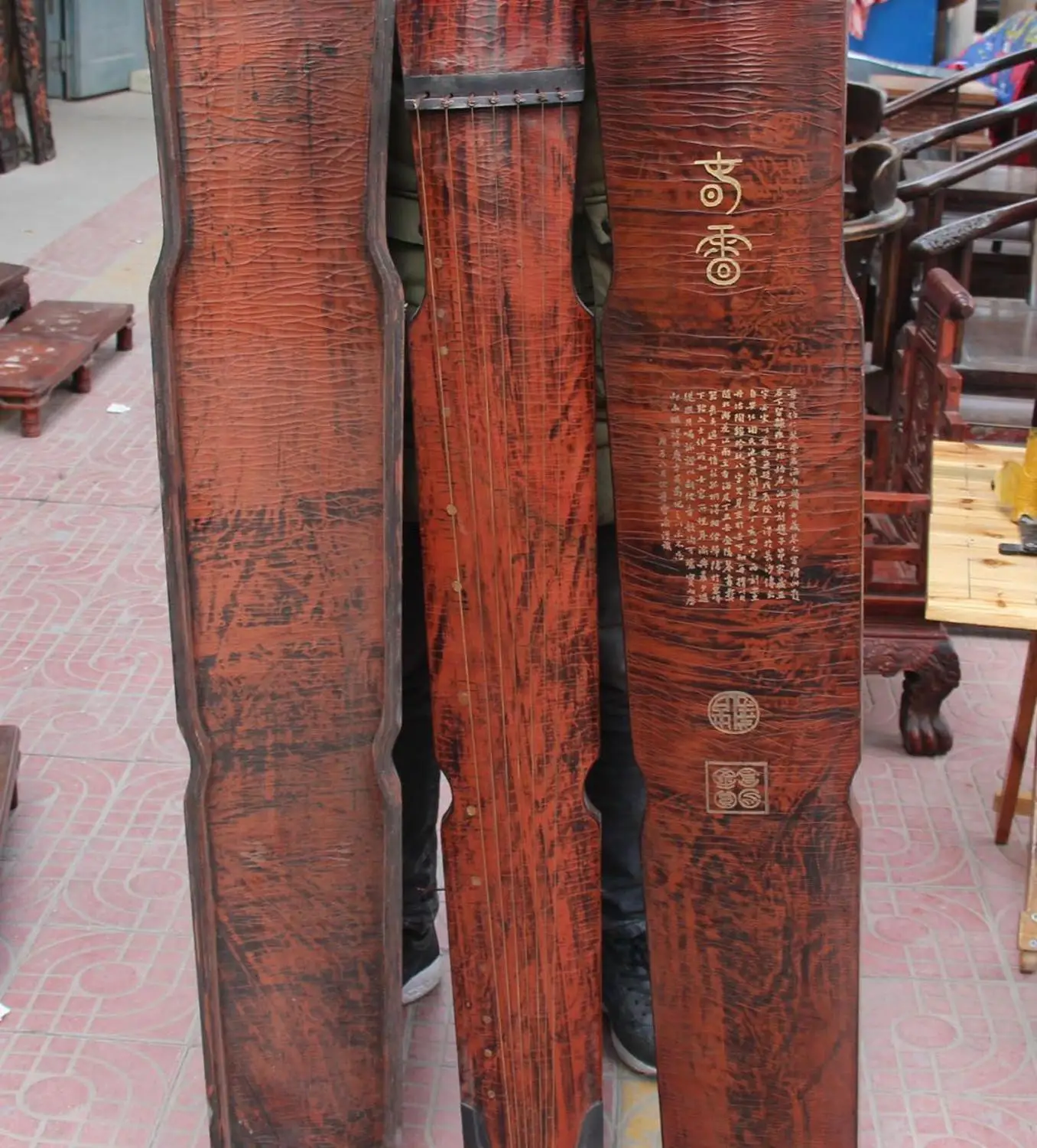 

Huge 50"Chinese lacquerware Wood musical instrument instruments Qin Box Full Set