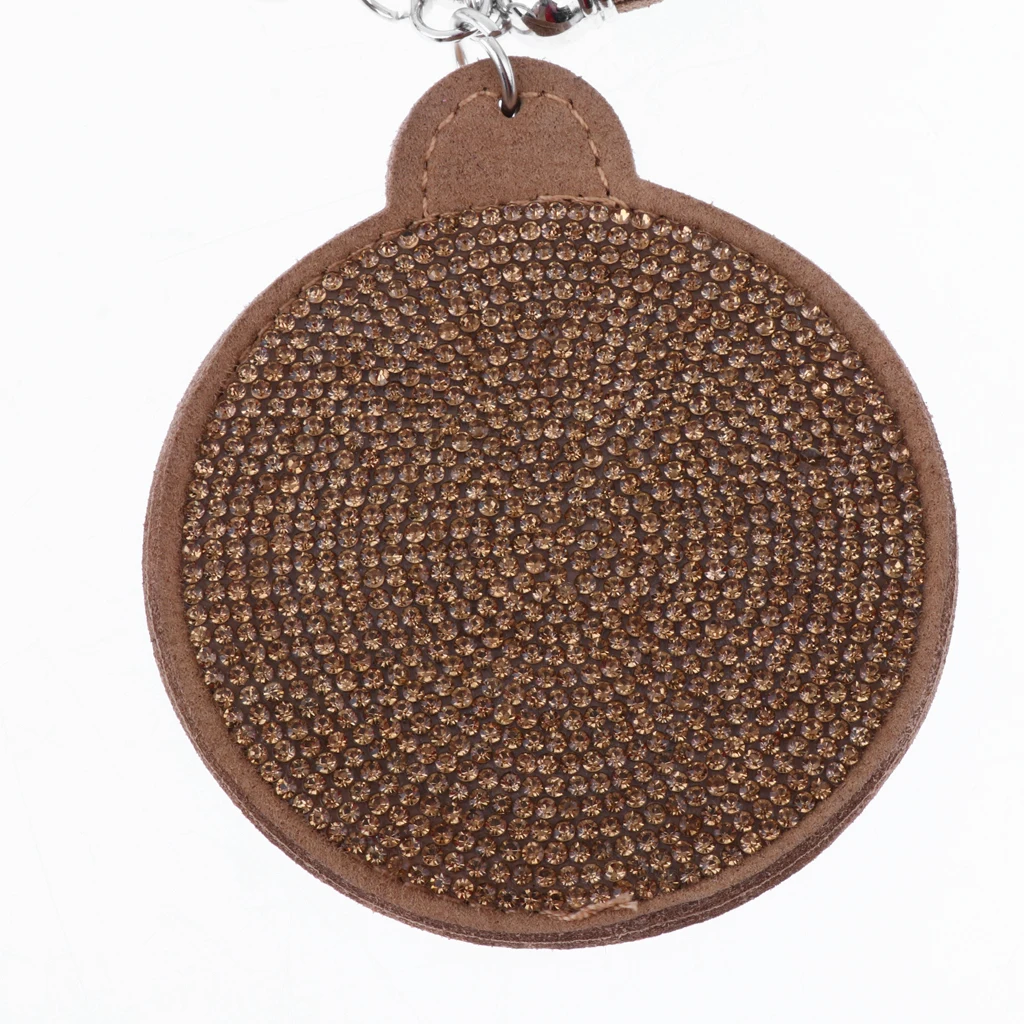 Woman Charm Key Chain Shape Round Crystal Keychain Tassel Mirror Grey