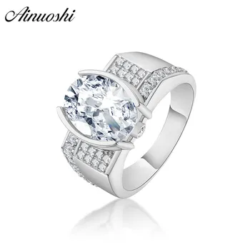 

AINOUSHI Classic 925 Sterling Silver Men Wedding Engagement Rings Big Oval Cut Male Silver Anniversary Ring Party Gifts Jewelry