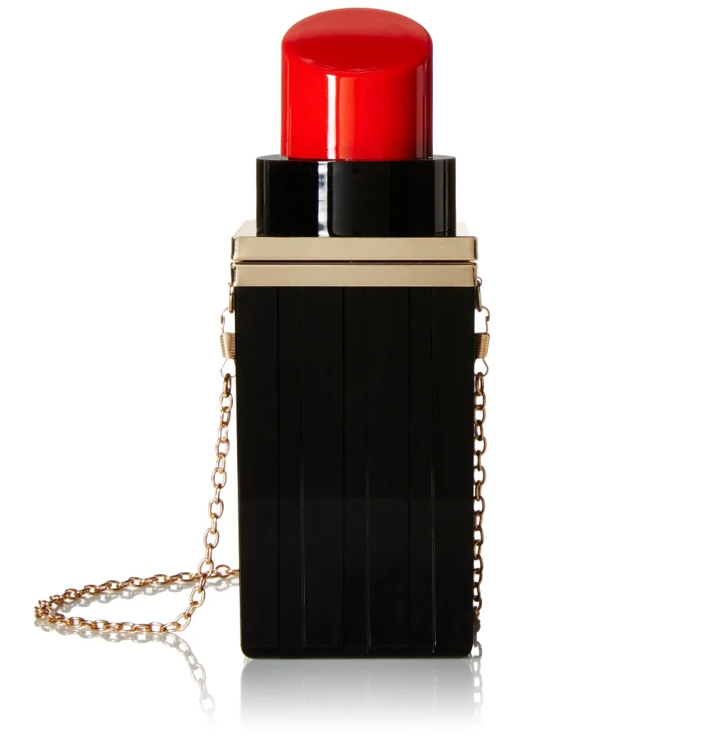Women Acrylic Black Lipstick Shape Evening Bags Purses Clutch Chain bag Vintage Banquet Handbag