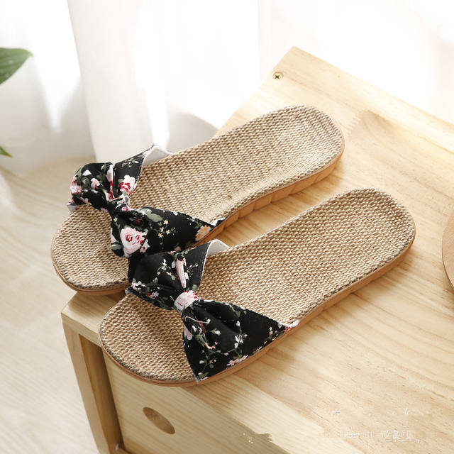 Suihyung New Women Summer Beach Slippers Breathable Linen Flip Flops Female Casual Flax Slippers Sandals Floral Bow Indoor Shoes