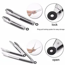 Hot 2pcs 12-inch and 9-inch Stainless steel BBQ Tongs Locking Kitchen Tongs Silicone Cooking Salad Serving Food Tongs BBQ Tool