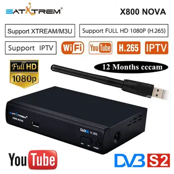 

Satxtrem X800 NOVA Receptor DVB-S2 H.265 Satellite TV Receiver free 1 Year Europe 8 lines Clines+USB WIFI Support IPTV/Youtube
