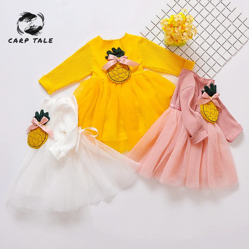 

Girls Pineapple Style Dress 2019 Spring Girls clothes Cotton clothing Child Dress Baby Girl Clothing baby girl long sleeve dress