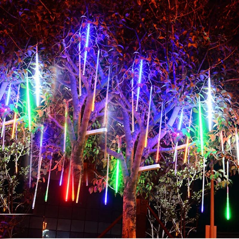 

8Pcs/Set 30CM Multi-Color EU Plug Meteor Shower Rain Tubes Christmas String Light New Year Wedding Party Garden Tree Decoration