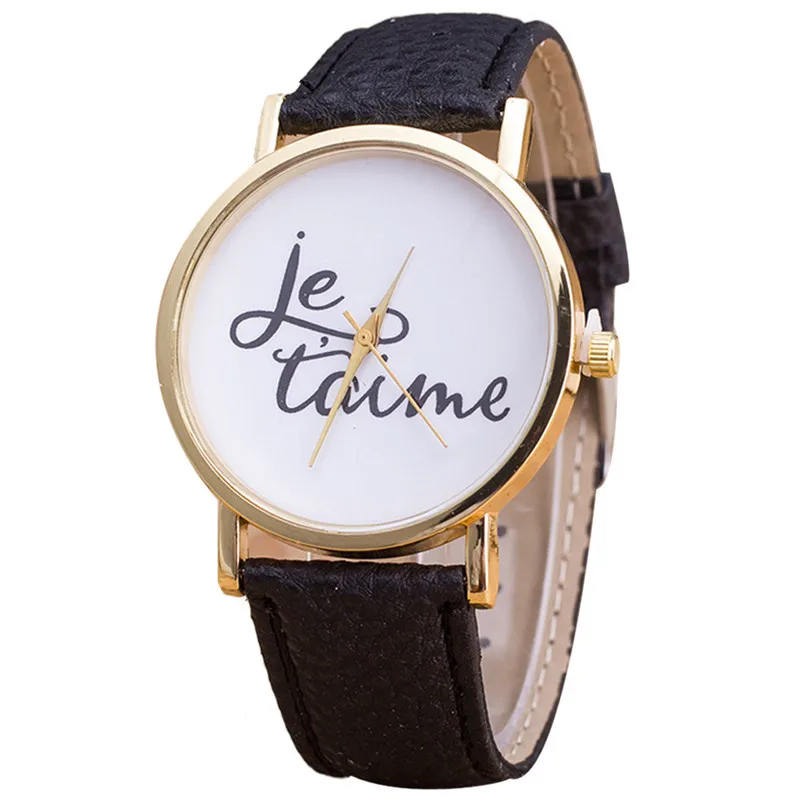 High Quality women fashion casual watch English Alphabet Pattern watch band leather Analog Quartz Wrist Watches clock M17 (10)