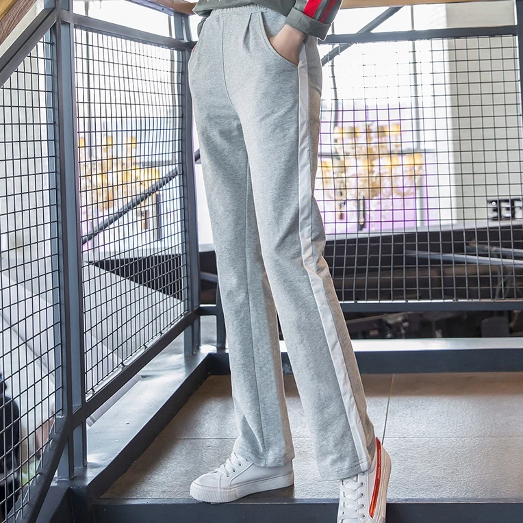 Spring High Waist Sweatpants Women Long Loose Cotton Sweat Pants For Women White Striped Wide Leg SweatPants Trousers