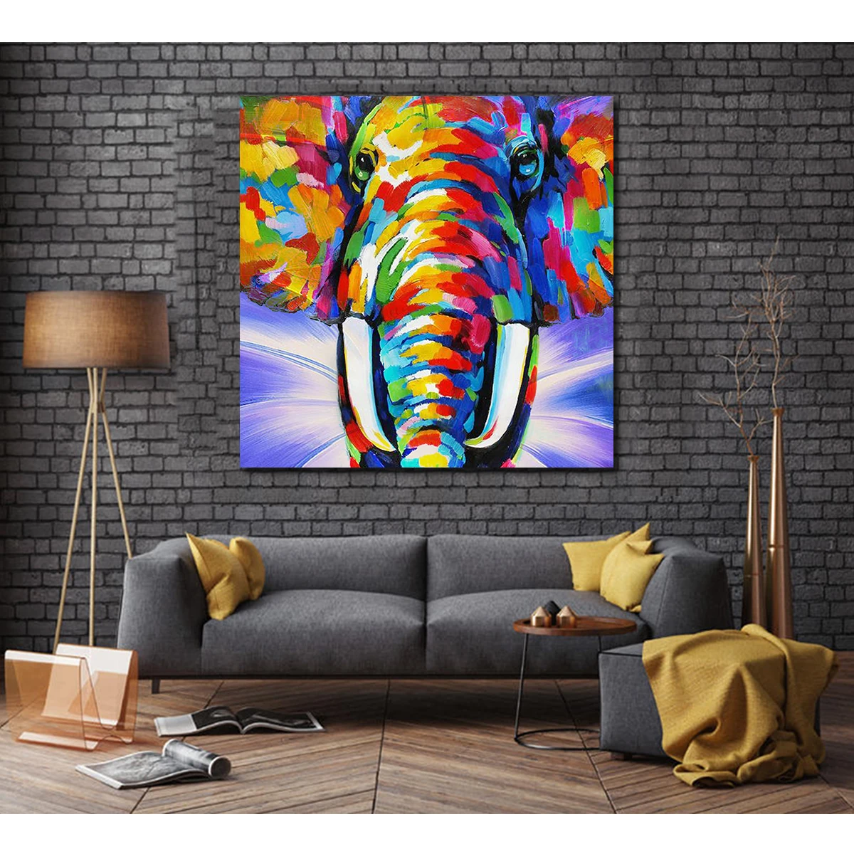 AZPRTLI Frameless Handpainted Artwork High Quality Modern Wall Art On Canvas Elephant Picture