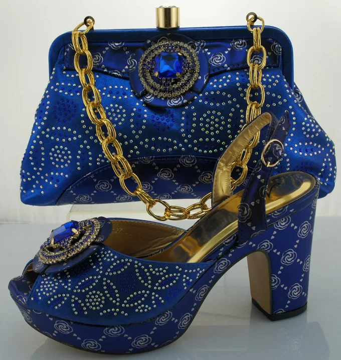 

Amazing royal blue with nice rhinestones lady shoes and bag set ME0020 heel height 8cm