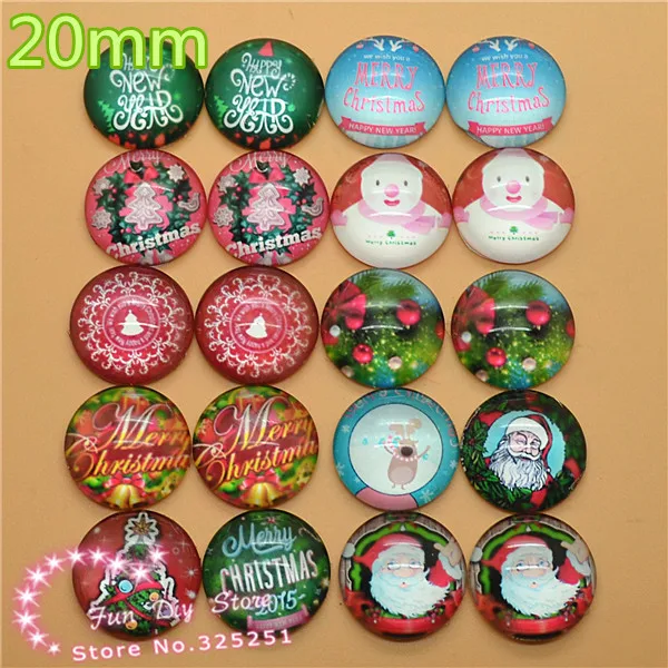 20pcs/lot 20mm Glass Cabochon round Christmas Glass Dome jewelry finding DIY accessories GL001