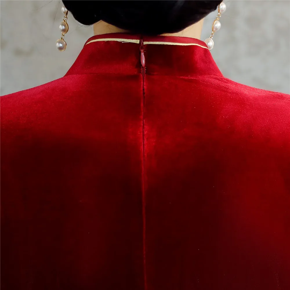 Шанхай история с рукавами 3/4 по колено Cheongsam бархат Qipao народная Стиль платье