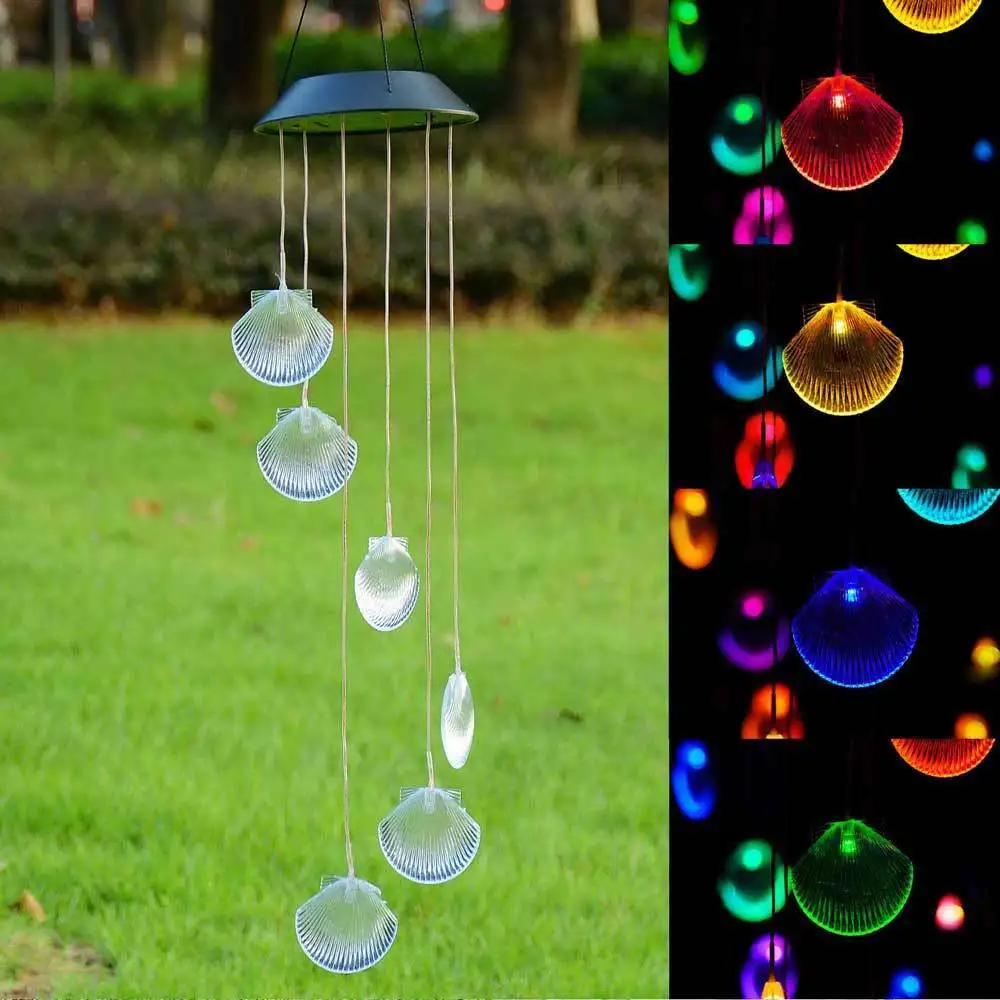 

Outdoor LED Solar Color Changing Shell Wind Chimes Home Garden Yard Decorative Amazing Hanging Windchime House Decor