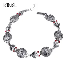 Поставка по низкой цене Классический талисман Божья коровка красный кристалл сплав тибетский цвет серебро Винтажные Ювелирные Браслеты для женщин