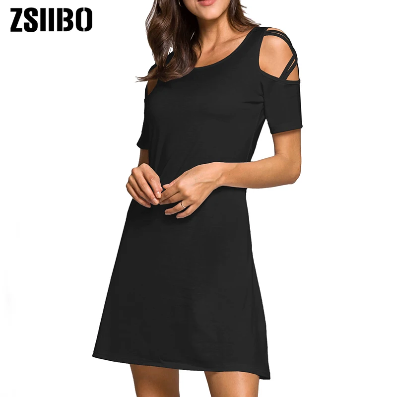 

Strappy Cold Shoulder mini Dress Choker V-neck Summer Dresses Short Sleeve Casual Sexy Halter Boho Beach Dress Vestidos MINI