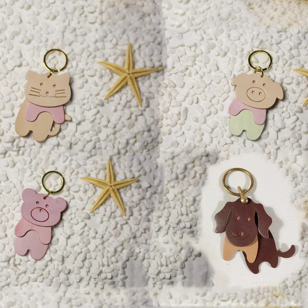 

DIY dog cat bear pig design leather craft key ring hanging decoration hand punch tool die cutting knife mould template