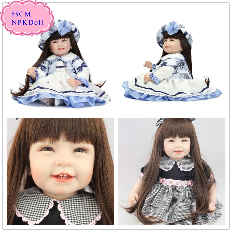

Free Shipping 55cm 22'' Reborn Dolls Babies With Long Hair Wholesale Good Price Reborn Toddler Doll Best Christmas Gift For Kids