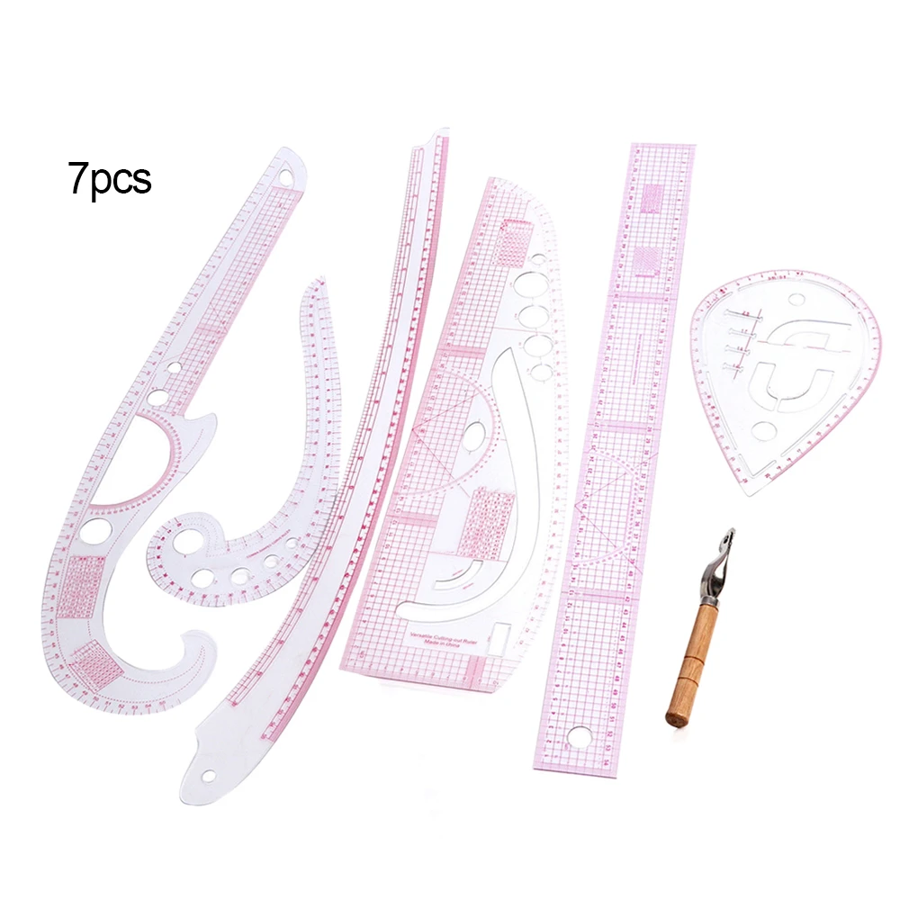 Great-hyc 7pcs Sew Curve Metric Ruler Multifunction Sewing Dressmaking Tailor Tool Pink