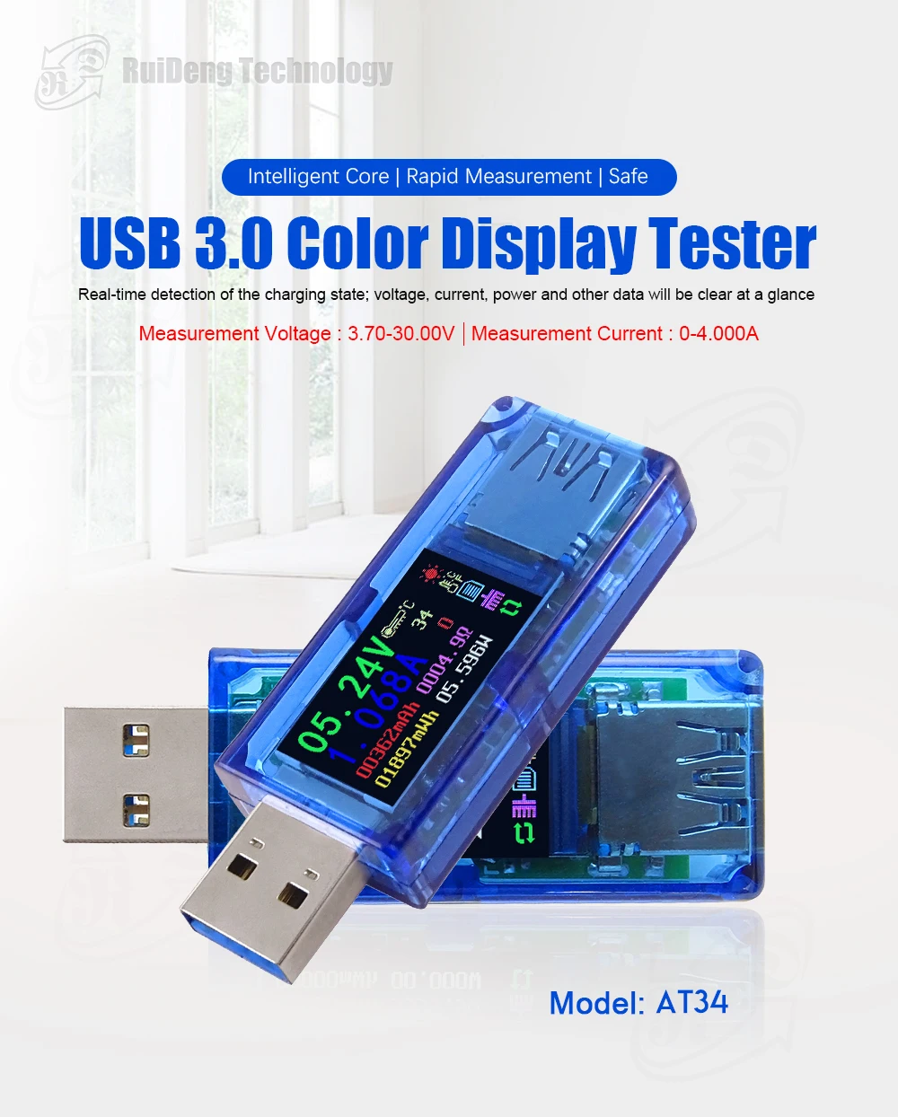 USB 3.0 Color LCD USB Tester Multimeter Battery Charge Power Bank Voltmeter Ammeter Voltage Current Meter