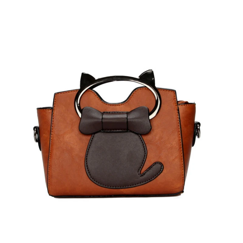 Cute Cat Women Mini Shoulder Bag Hit color Butterfly Knot Crossbody Bag