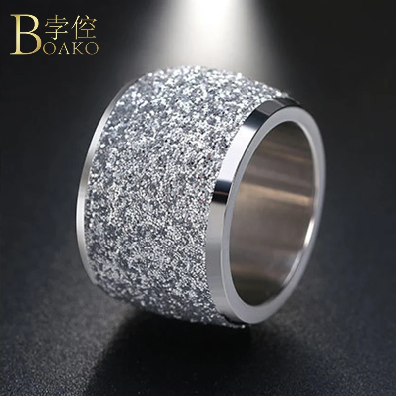 BOAKO Silver/Rose Gold Color Stainless Steel Rings 16mm Frosting Surface Big Wedding Band Party Ring for Women Jewelry Z4