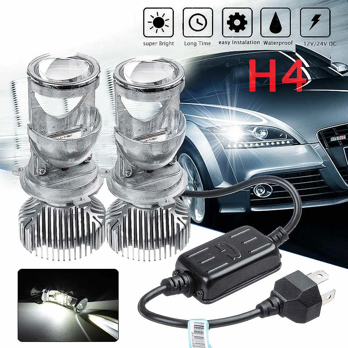 

2Pcs Univesal G1 H4 LED Car Headlight Head Light Lamp lower 2000lm high 2200lm 6000k IP65 LHD RHD