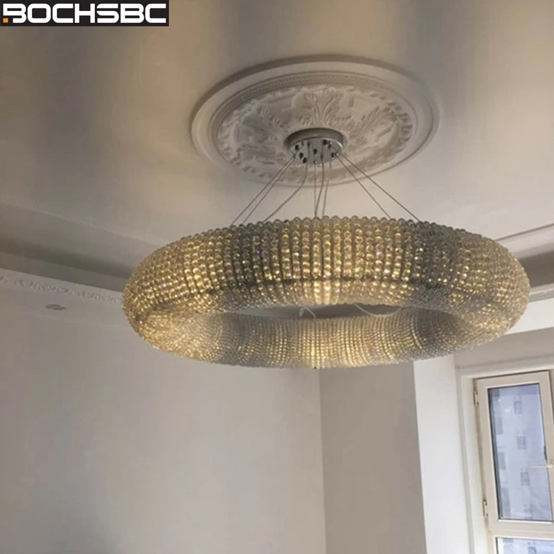 

BOCHSBC Simple Round Crystal Pendant Lights for Living Room Bedroom Dining Room Modern Hanging Lamp Lighting Fixtures Luminaire