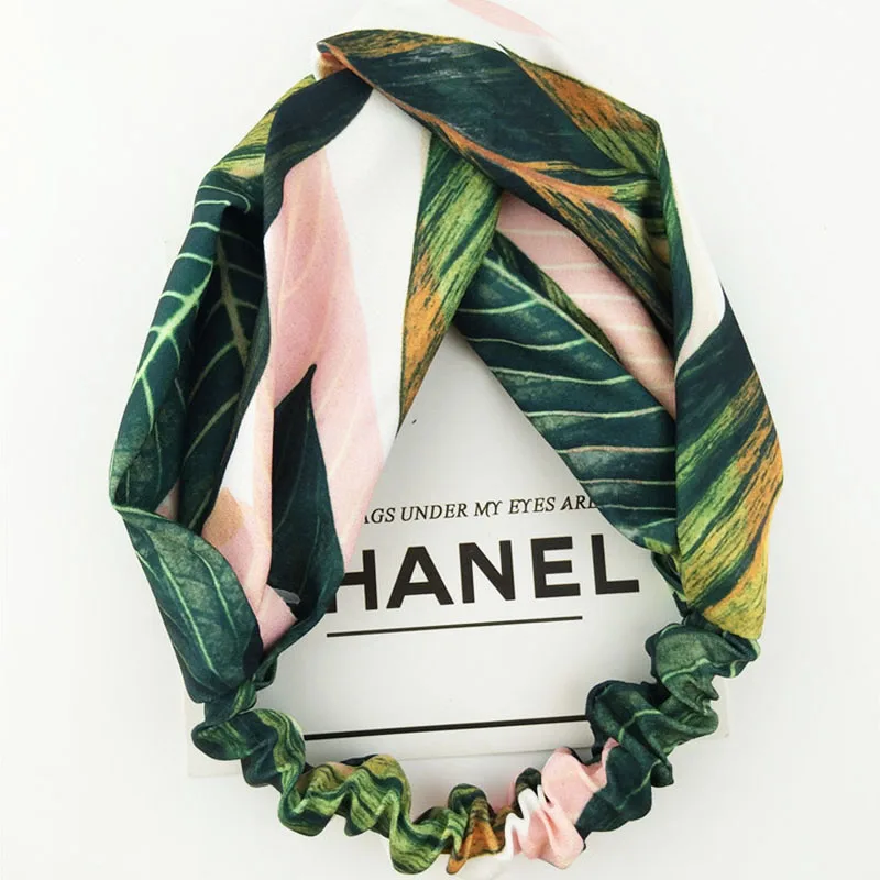 

Women Spring Autumn Print Headband Vintage Cross Knot Elastic Hair Bands Turban Bandage Girls Hairbands Hair Accessories